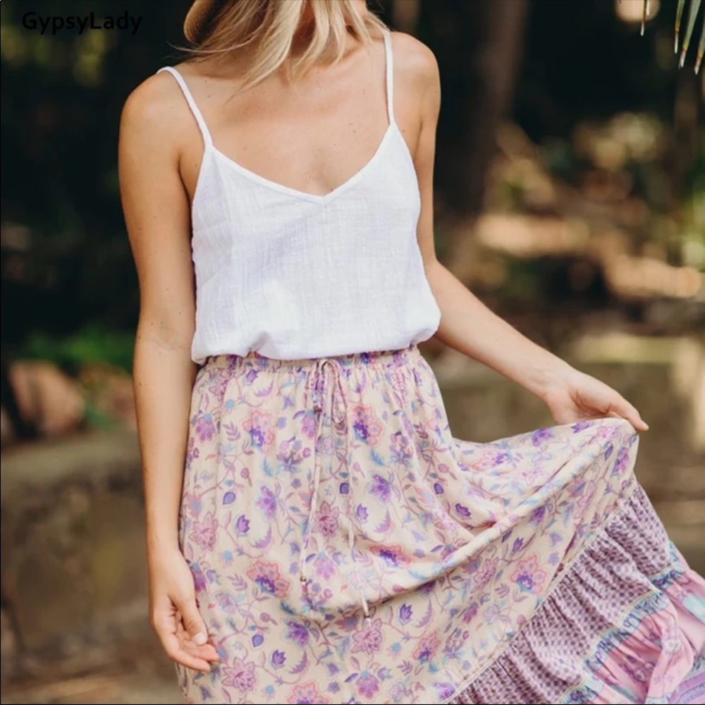 Boho Gypsy Floral Print Maxi Skirt Purple Pink - Picture 7 of 12